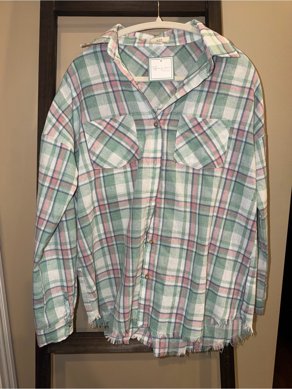 Ott- Mint Green Plaid Button-Down Shirt